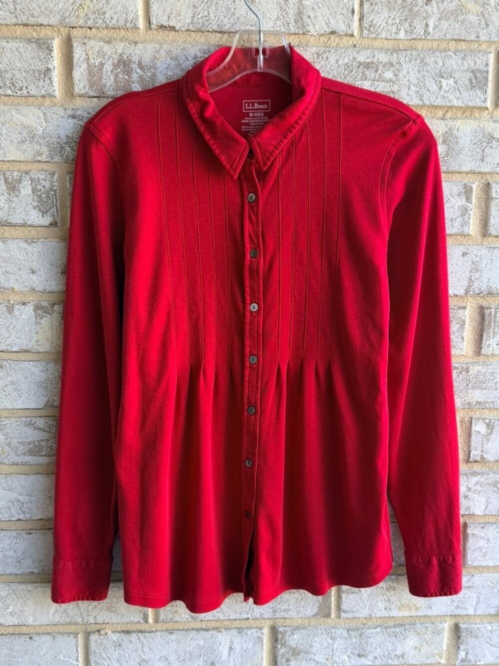 L.L. Bean 100% Pima Cotton Long Sleeve Button Up Stretch Blouse Women's Size M